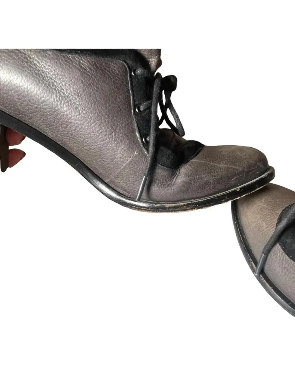 Plenty by Tracy Reese Wayne Oxford Heels 7 37.5 Gray Black Lace Up Bootie Retro